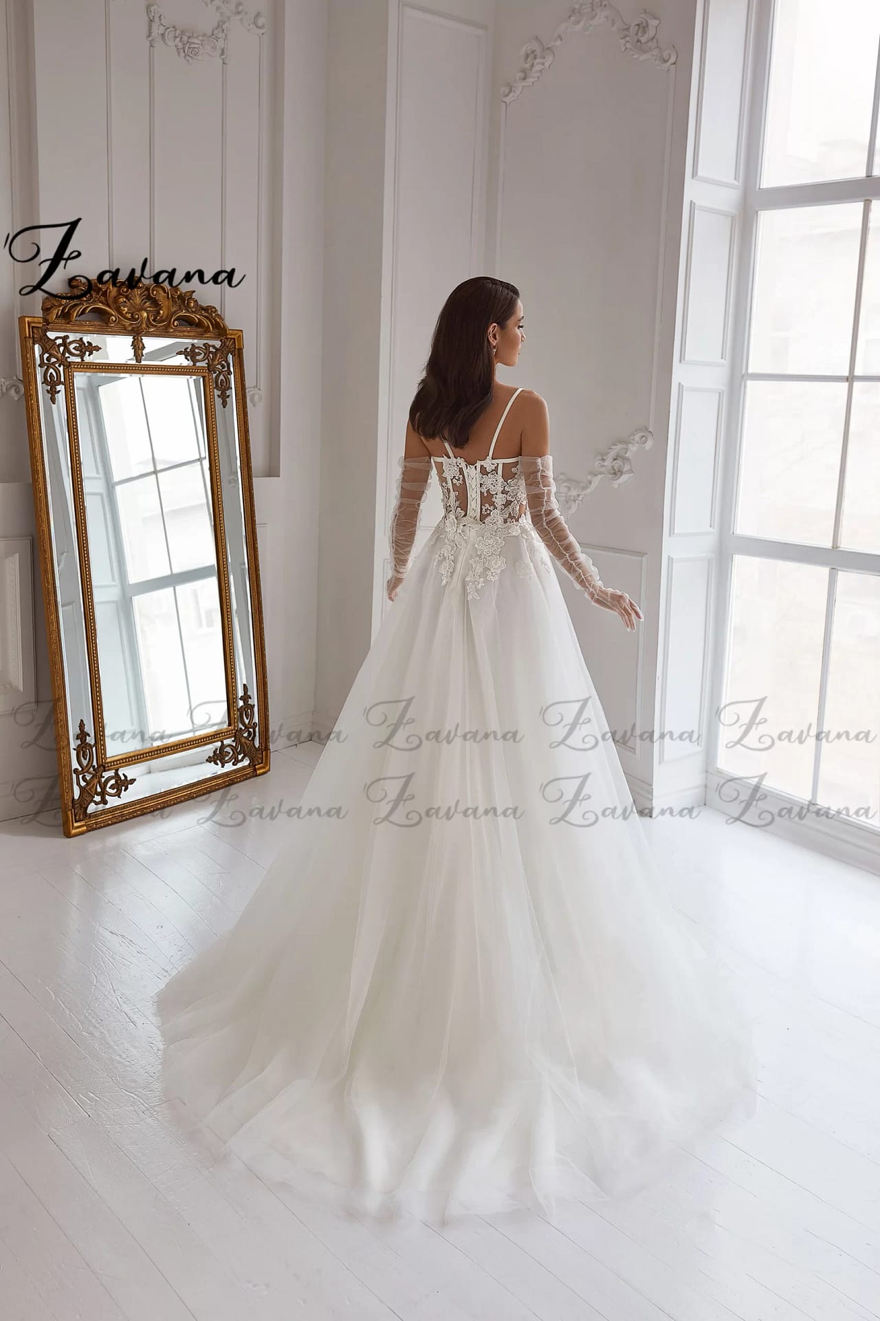 Zavana Attractive Sweetheart Wedding Dresses for Bride Illusion Slit Appliques  Lace Up Spaghetti Straps Vestido De Noiva 2024, Beyondshoping